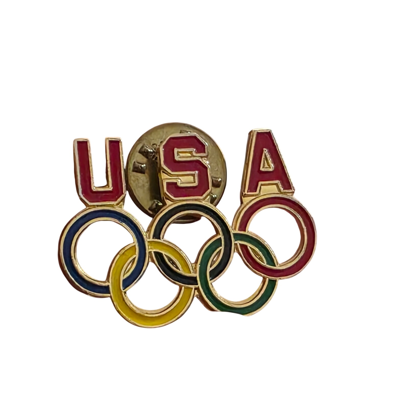 Usa Olympic Rings Enamel Lapel Pin Gold Tone